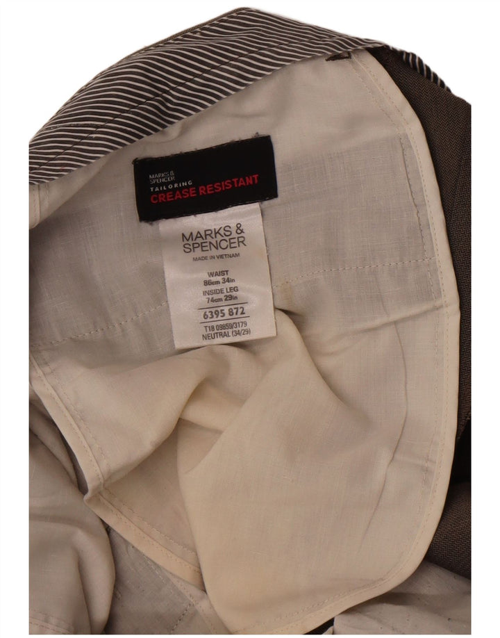 Marks & Spencer Ανδρικό ίσιο παντελόνι W34 L29 Καφέ ψαροκόκκαλο