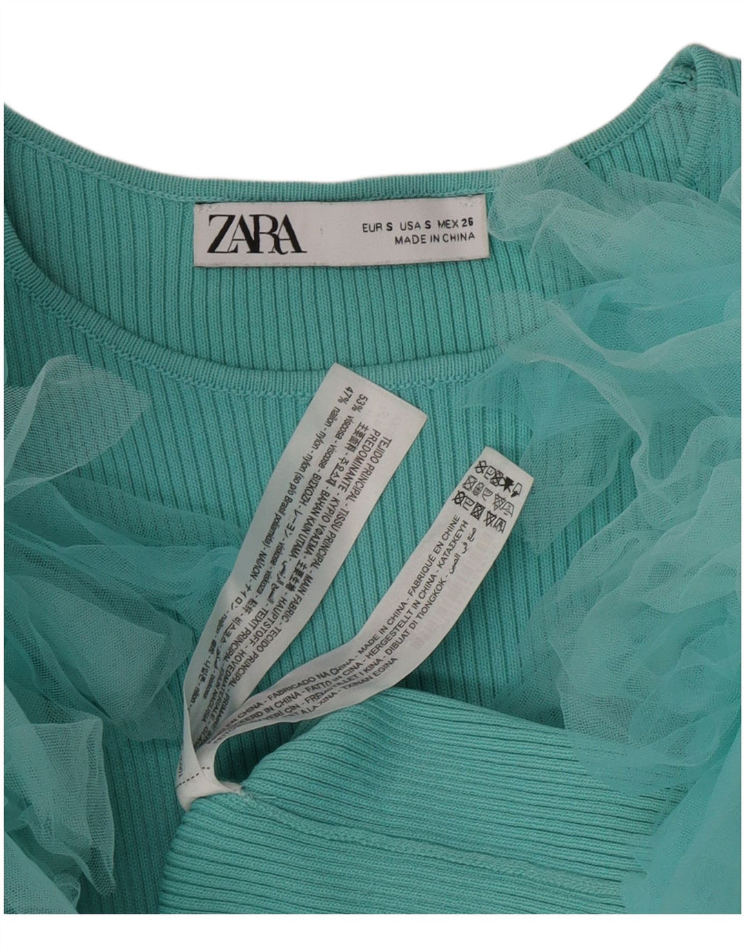 Zara Γυναικεία Μπλούζα Crop Top UK 8 Μικρή τιρκουάζ βισκόζη