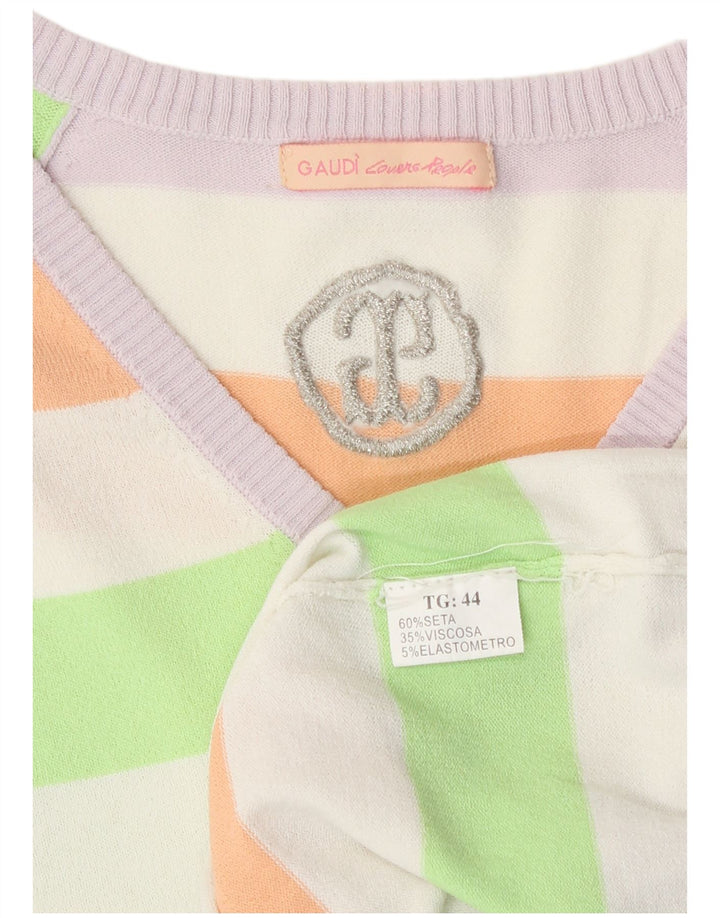 Γυναικείο πουλόβερ Gaudi με V λαιμόκοψη IT 44 μεσαίο πολύχρωμο ριγέ μετάξι