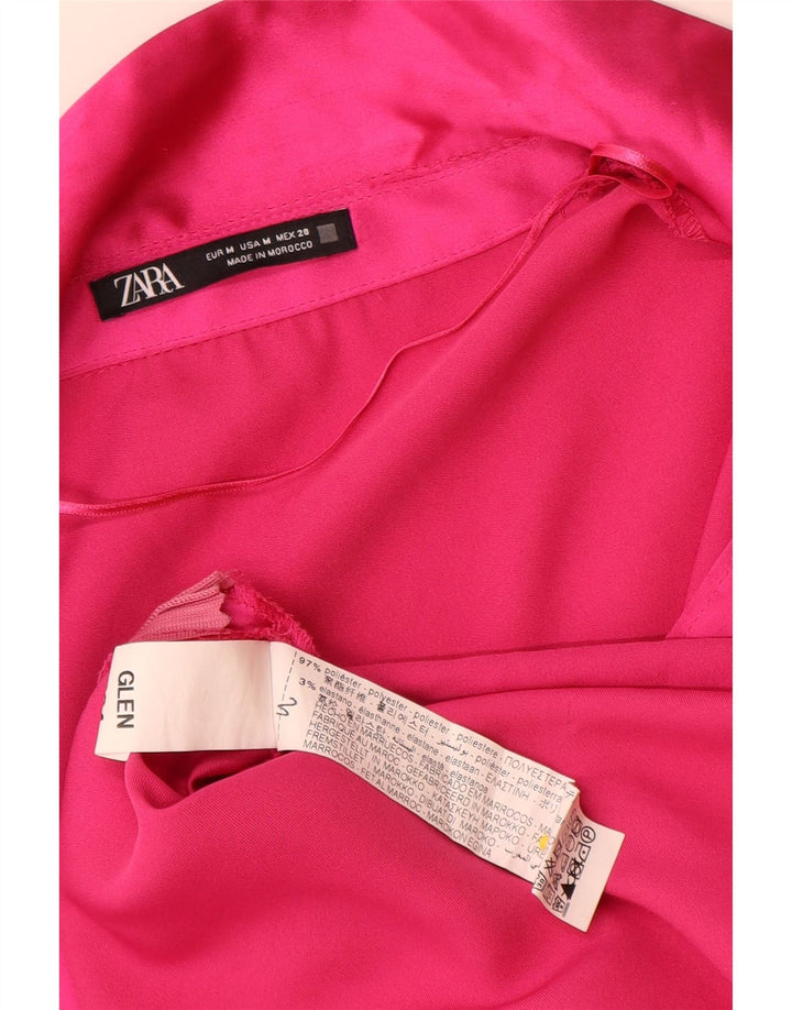 Zara Γυναικείο μακρυμάνικο φόρεμα A-Line UK 14 Medium Pink Polyester