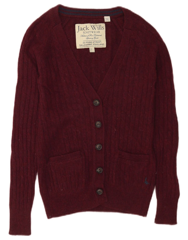 Jack Wills Γυναικεία Ζακέτα πουλόβερ UK 4 XS Βουργουνδίας Μαλλί Merino