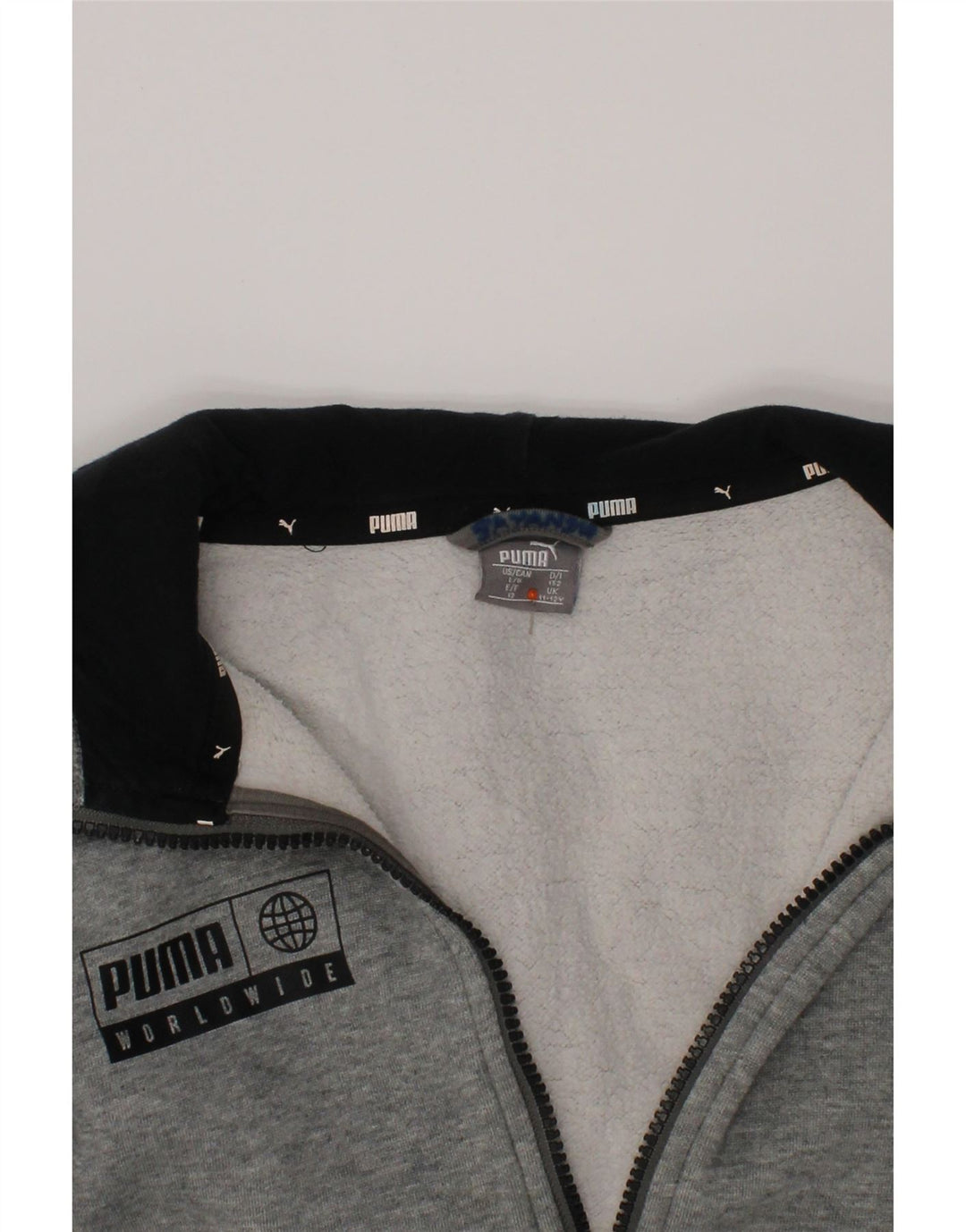 Γραφικό πουλόβερ PUMA με φερμουάρ με κουκούλα 11-12 ετών γκρι βαμβακερό