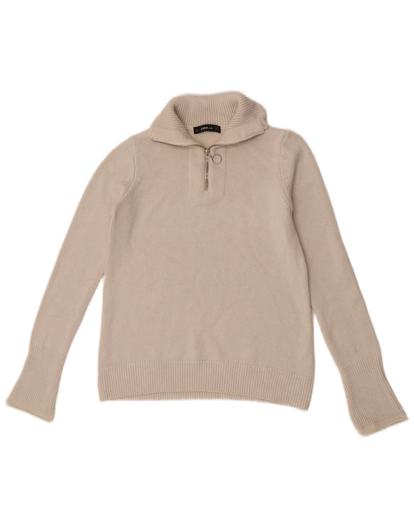Zara Γυναικείο πουλόβερ με φερμουάρ UK 12 Medium White