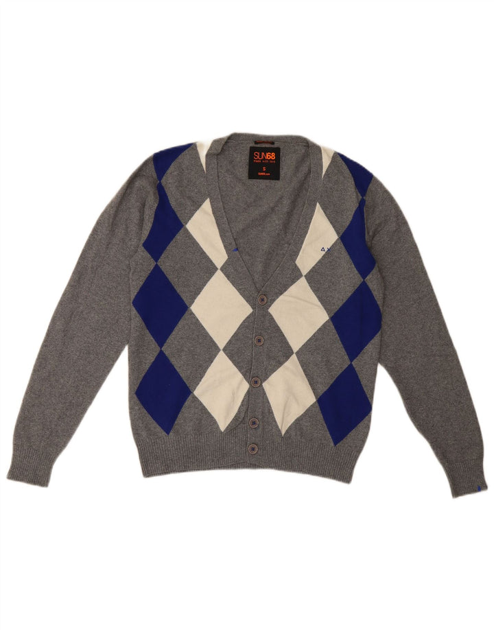 Ανδρικό πουλόβερ ζακέτα Sun68 Small Grey Argyle/Diamond Cotton