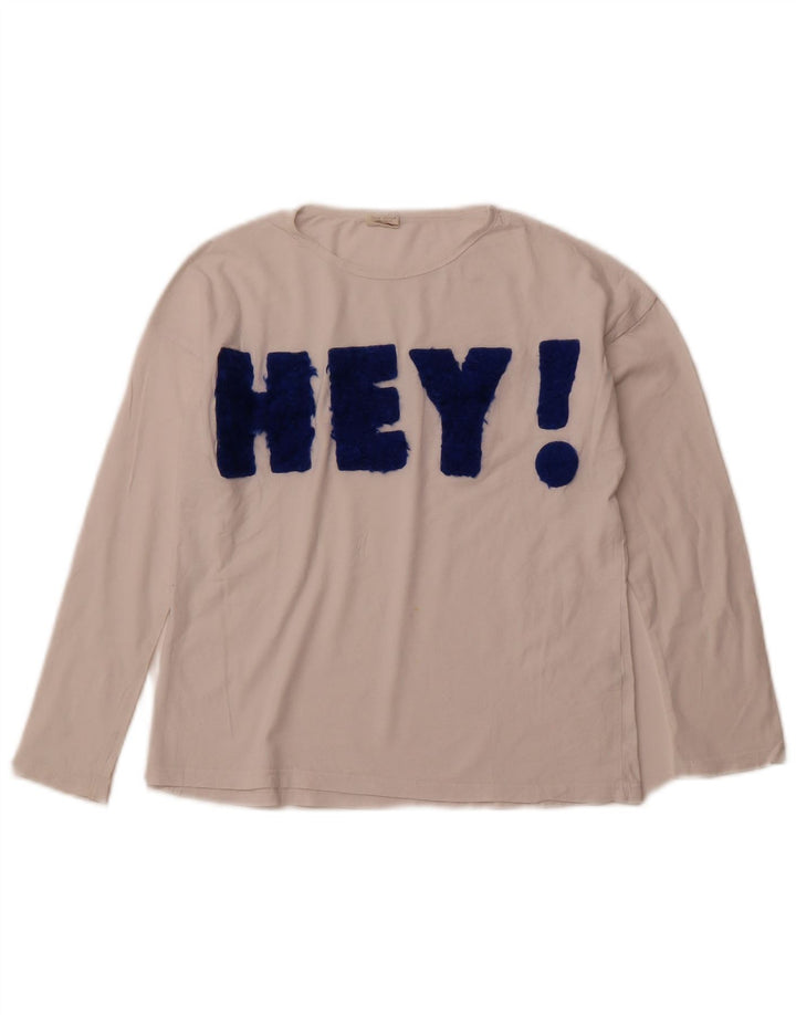 ZARA Girls Graphic Top Μακρυμάνικο 9-10 ετών Λευκό Βαμβακερό