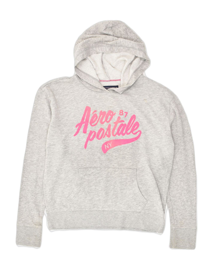 AEROPOSTALE Womens Graphic Hoodie Jumper UK 14 Medium Grey Cotton | Vintage Aeropostale | Thrift | Second-Hand Aeropostale | Used Clothing | Messina Hembry 