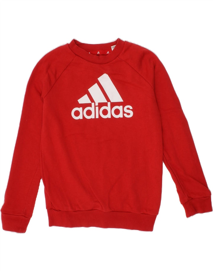 ADIDAS Boys Graphic Sweatshirt Jumper 7-8 Years Red Cotton Vintage Adidas and Second-Hand Adidas from Messina Hembry 