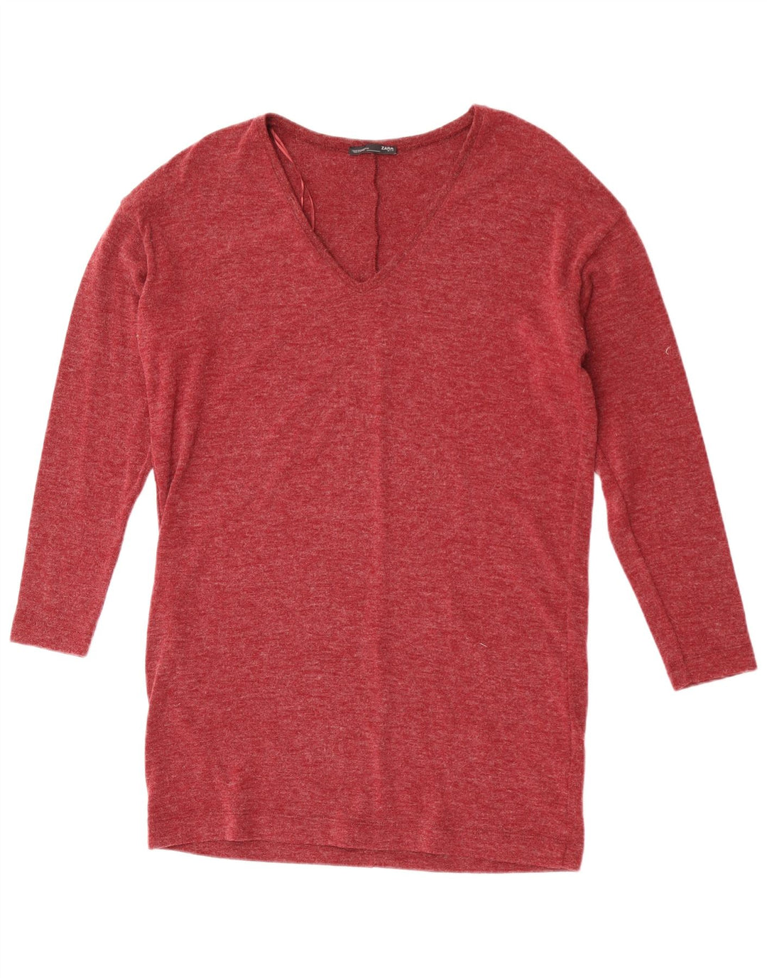 Zara Γυναικείο τοπ μακρυμάνικο UK 14 Medium Maroon Flecked Polyester