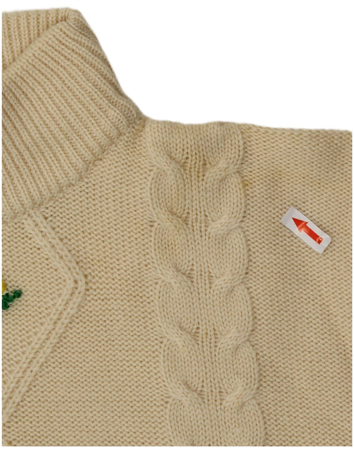 Vintage γυναικείο πουλόβερ με λαιμό χελώνα UK 14 Medium Yellow Floral