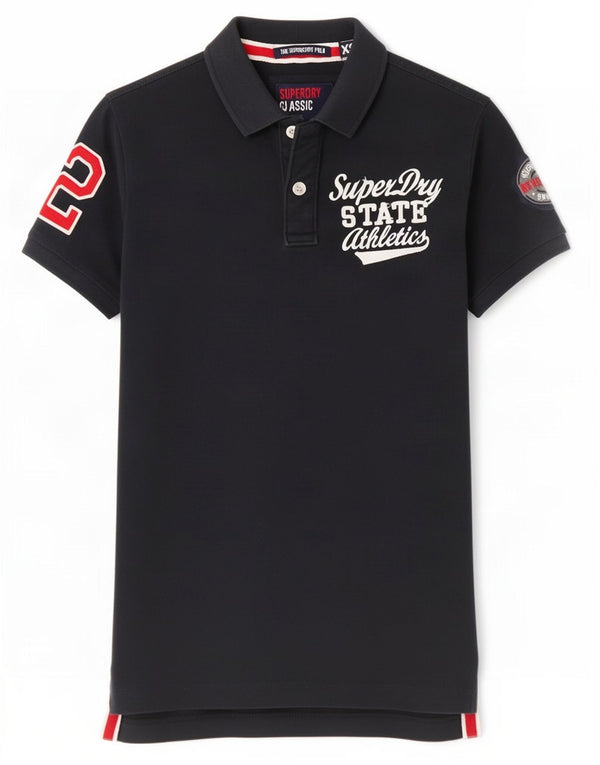 Ανδρικό γραφικό πόλο μπλουζάκι Superdry XS Navy Blue Cotton