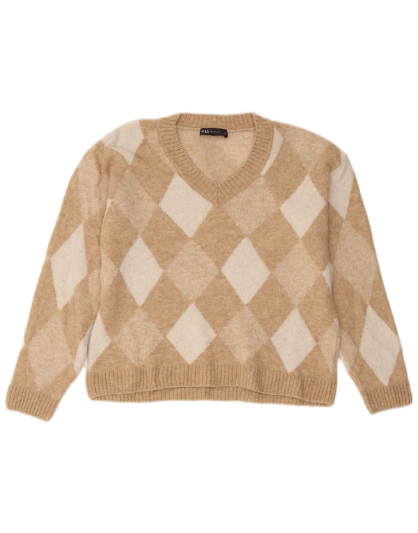 Marks & Spencer Γυναικείο πουλόβερ με λαιμόκοψη σε V UK 14 Medium Beige
