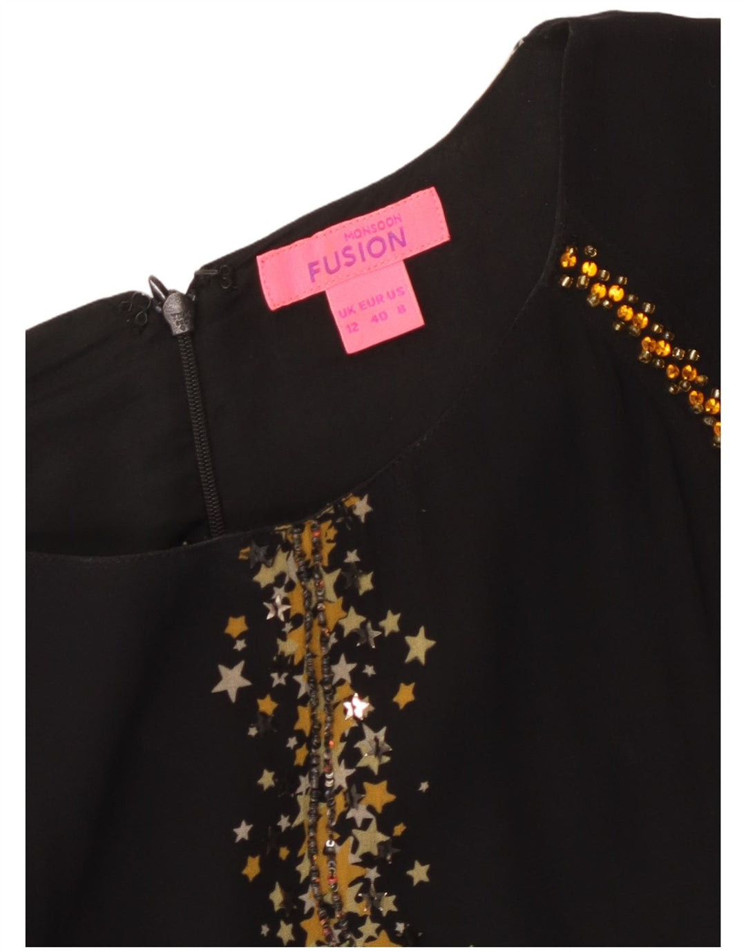 Γυναικείο αφηρημένο μοτίβο MONSOON 3/4 Φόρεμα Α-γραμμής με μανίκια UK 12 μεσαίο μαύρο