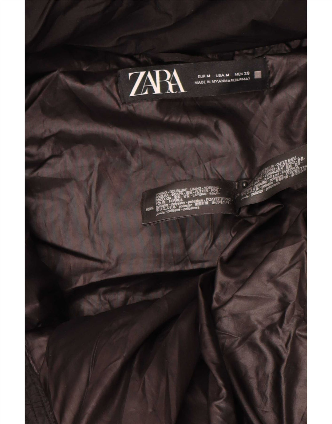 Zara Ανδρικό παλτό με κουκούλα μεγάλου μεγέθους με επένδυση UK 14 Μεσαίο μαύρο πολυεστέρα