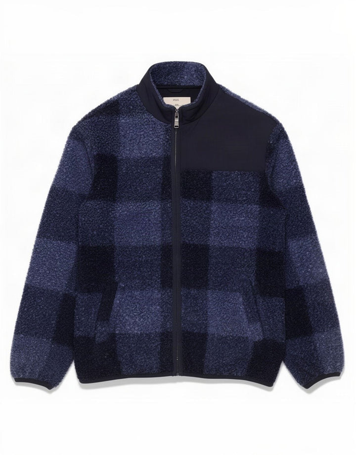 Marks & Spencer Boys Fleece Jacket 12-13 ετών Navy Blue Check Polyester