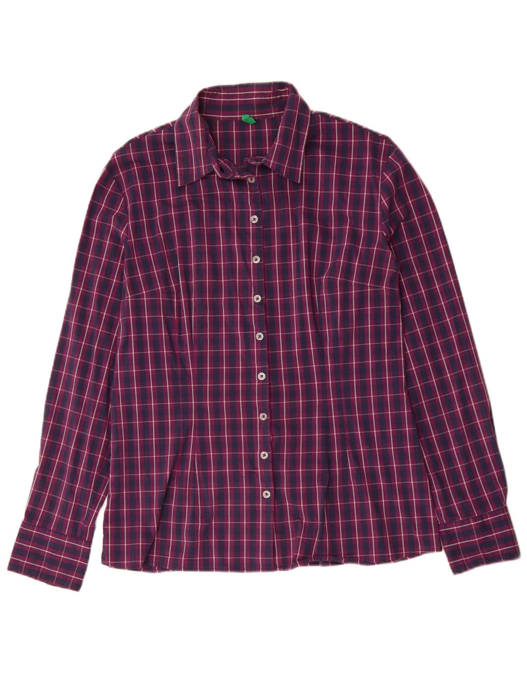 BENETTON Γυναικείο πουκάμισο UK 16 Large Purple Check Cotton