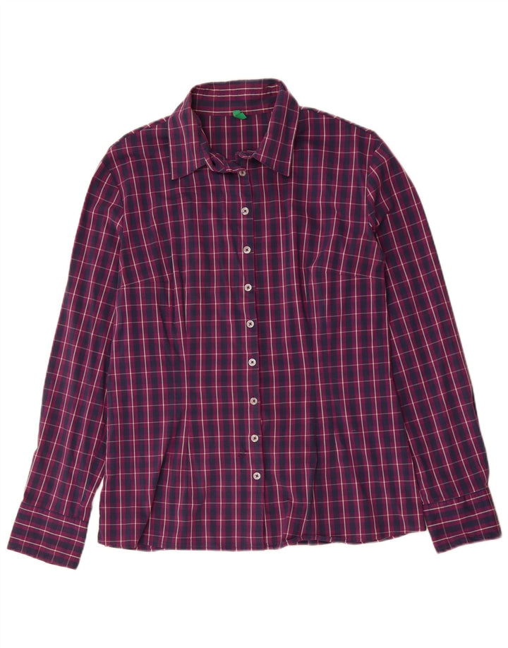 BENETTON Γυναικείο πουκάμισο UK 16 Large Purple Check Cotton