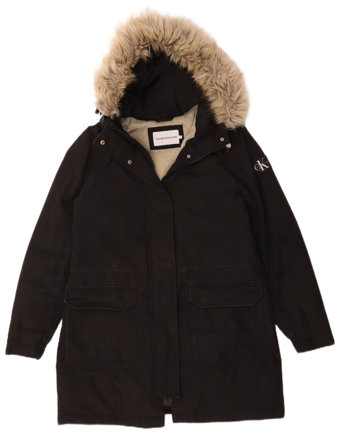 Calvin Klein Jeans Γυναικείο υπερμεγέθη σακάκι Sherpa Parka UK 10 Small Black