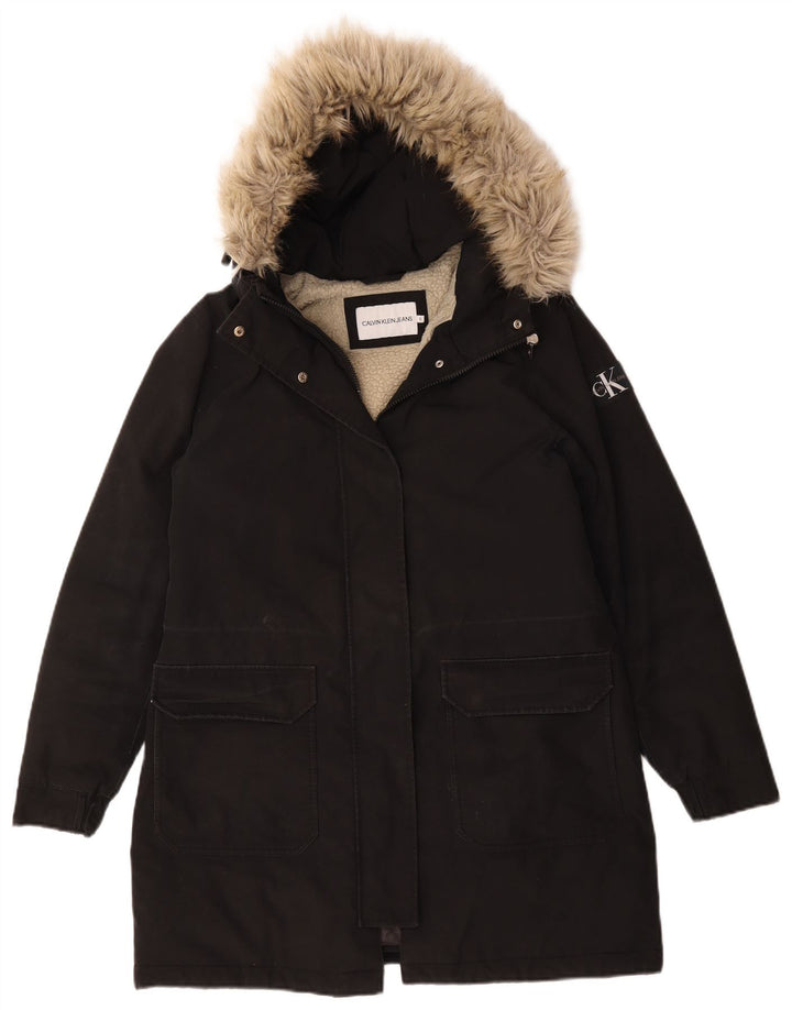 Calvin Klein Jeans Γυναικείο υπερμεγέθη σακάκι Sherpa Parka UK 10 Small Black