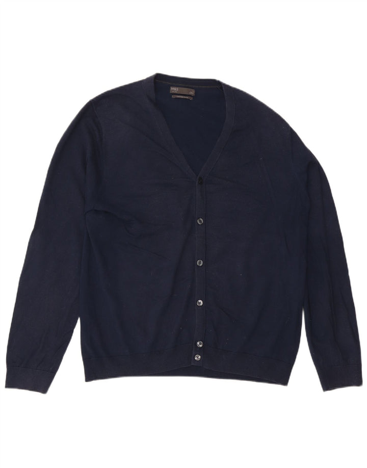 Marks & Spencer Ανδρική ζακέτα πουλόβερ Μεγάλο Navy Blue βαμβακερό