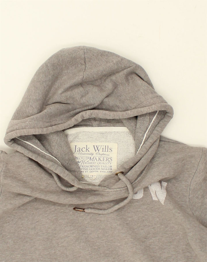 JACK WILLS Womens Graphic Hoodie Jumper UK 10 Small Grey Cotton | Vintage Jack Wills | Thrift | Second-Hand Jack Wills | Used Clothing | Messina Hembry 
