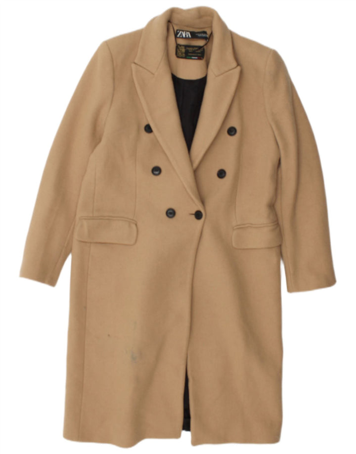 Zara Γυναικείο Παλτό με διπλό στήθος UK 14 Medium Beige Polyester