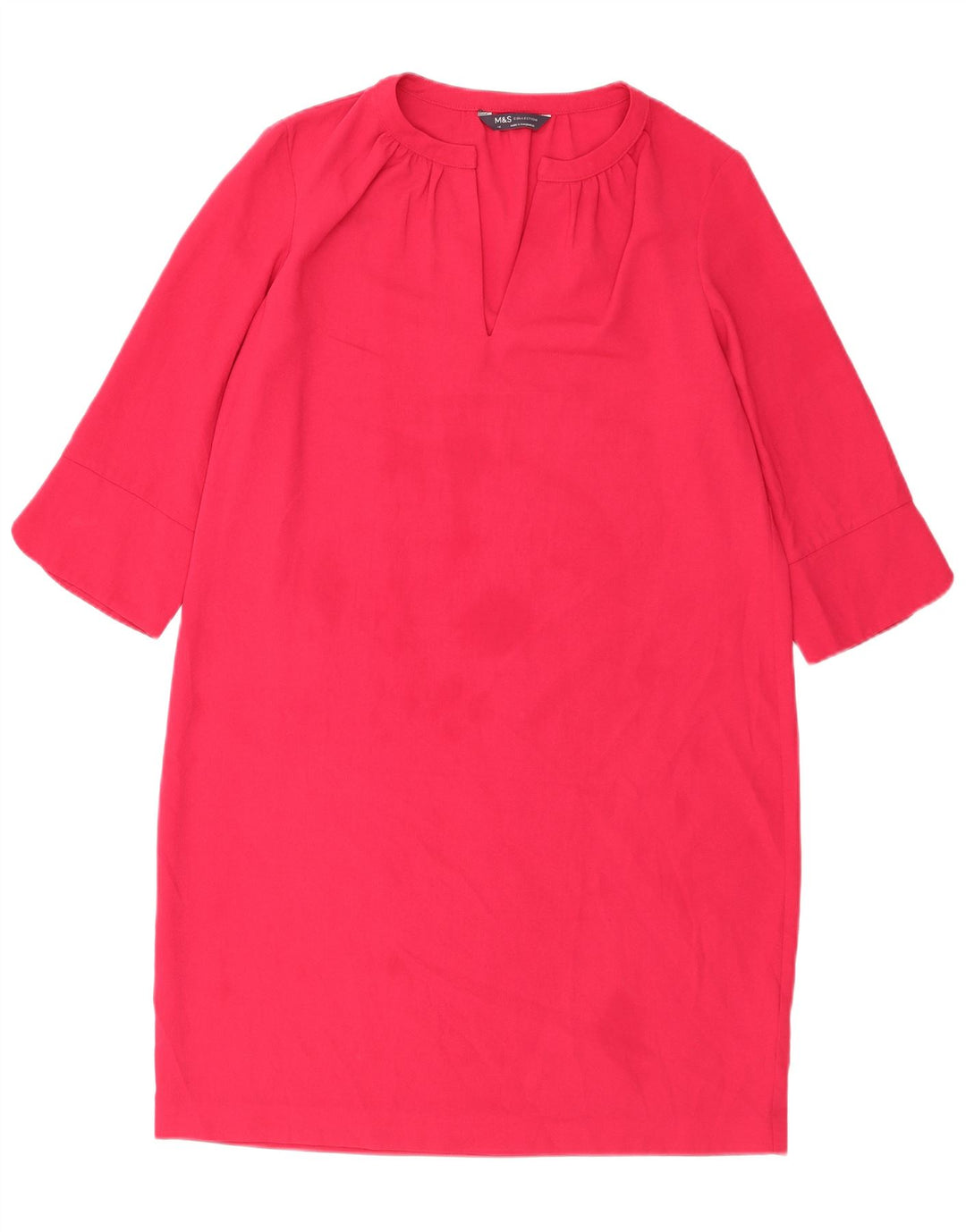 Marks & Spencer Γυναικείο φόρεμα 3/4 μανίκι Shift UK 14 μεγάλο ροζ πολυεστέρα