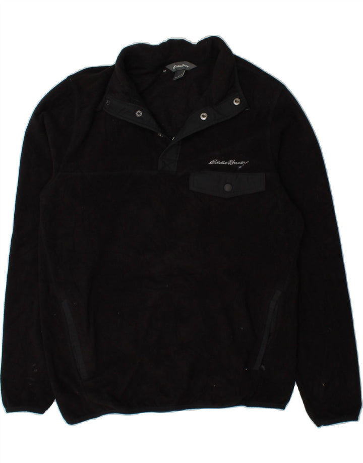 EDDIE BAUER Mens Button Neck Fleece Jumper Small Black Polyester Vintage Eddie Bauer and Second-Hand Eddie Bauer from Messina Hembry 