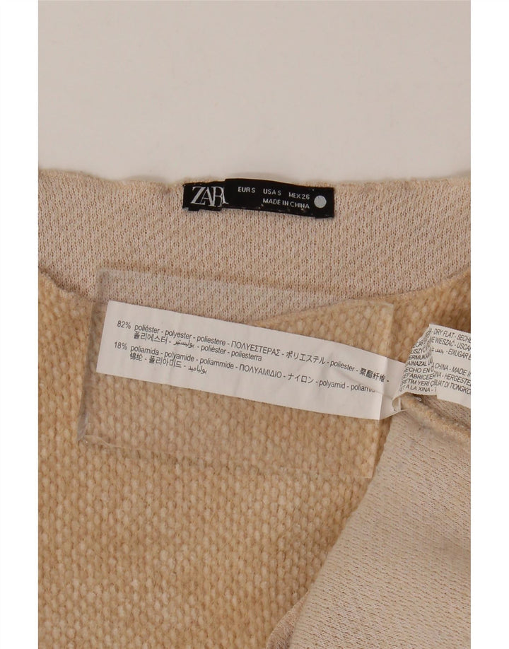 Zara Γυναικείο Crop Top Μακρυμάνικο UK 10 Small Beige Polyester