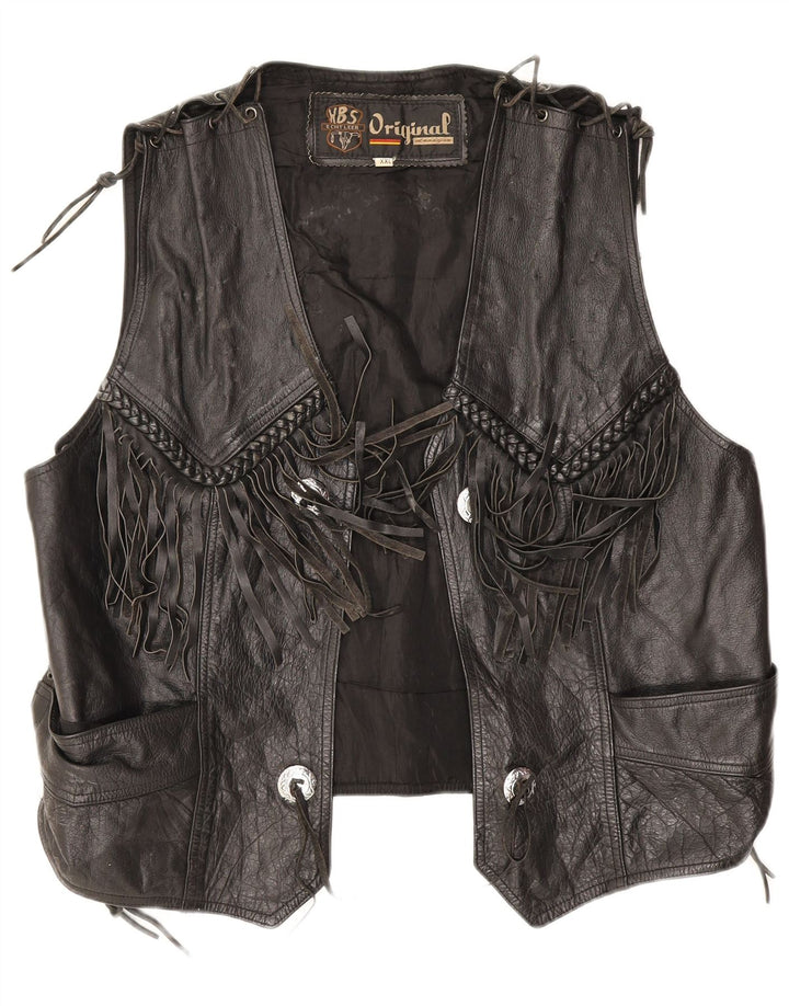 Vintage Γυναικείο Δερμάτινο Γιλέκο UK 20 2XL Μαύρο Δερμάτινο