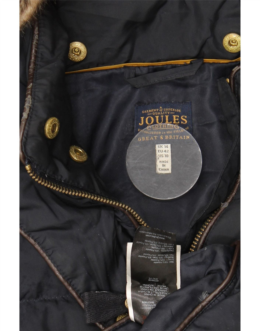 Joules γυναικείο μπουφάν με κουκούλα UK 14 Large Navy Blue Polyester