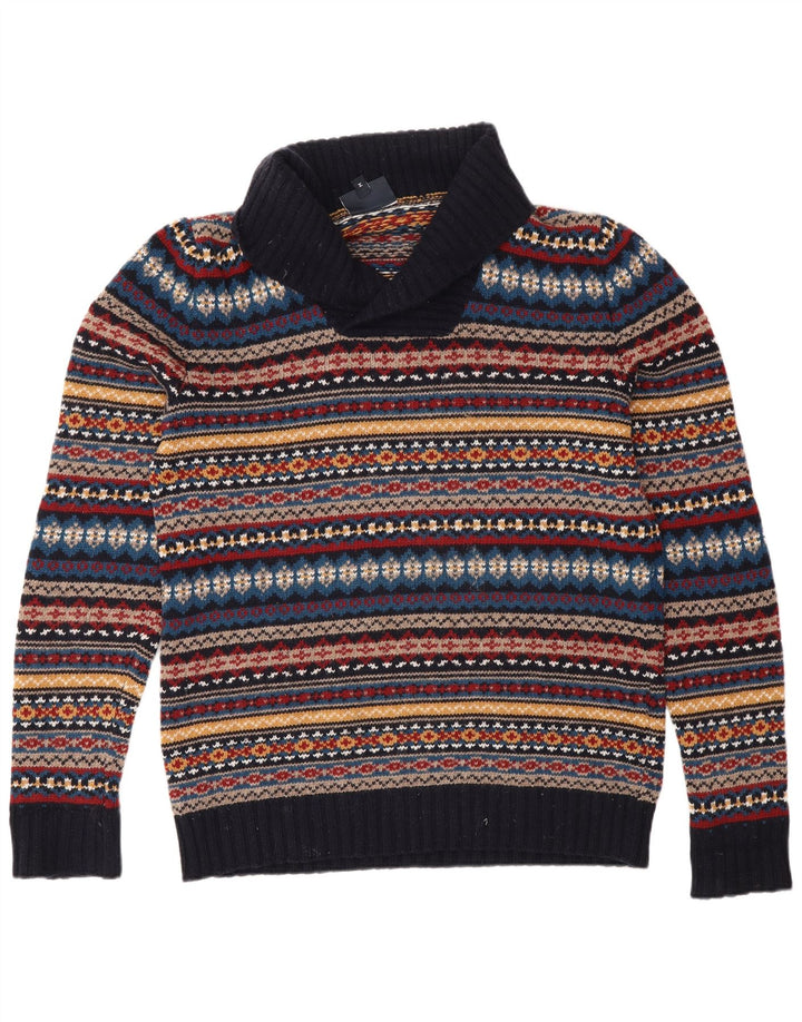 Ανδρικό πουλόβερ John Lewis με σάλι με λαιμόκοψη Medium Navy Blue Fair Isle