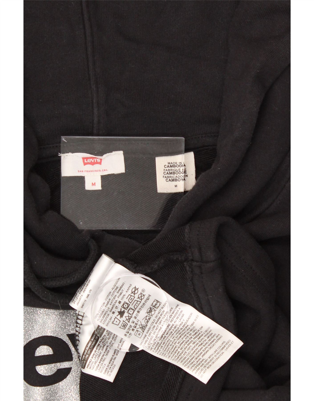LEVI'S Womens Oversized Crop Graphic Hoodie Jumper UK 14  Medium Black Vintage Levi's and Second-Hand Levi's from Messina Hembry 