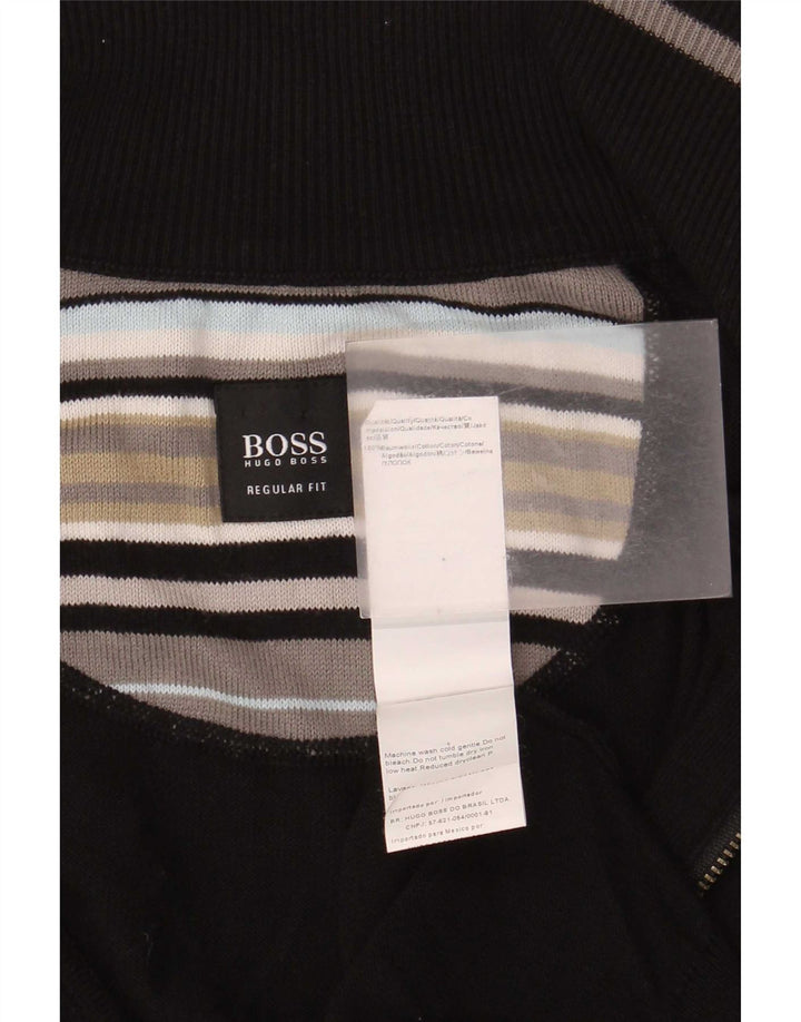 Ανδρικό πουλόβερ ζακέτα Hugo Boss Regular Fit, μεγάλο μαύρο βαμβακερό