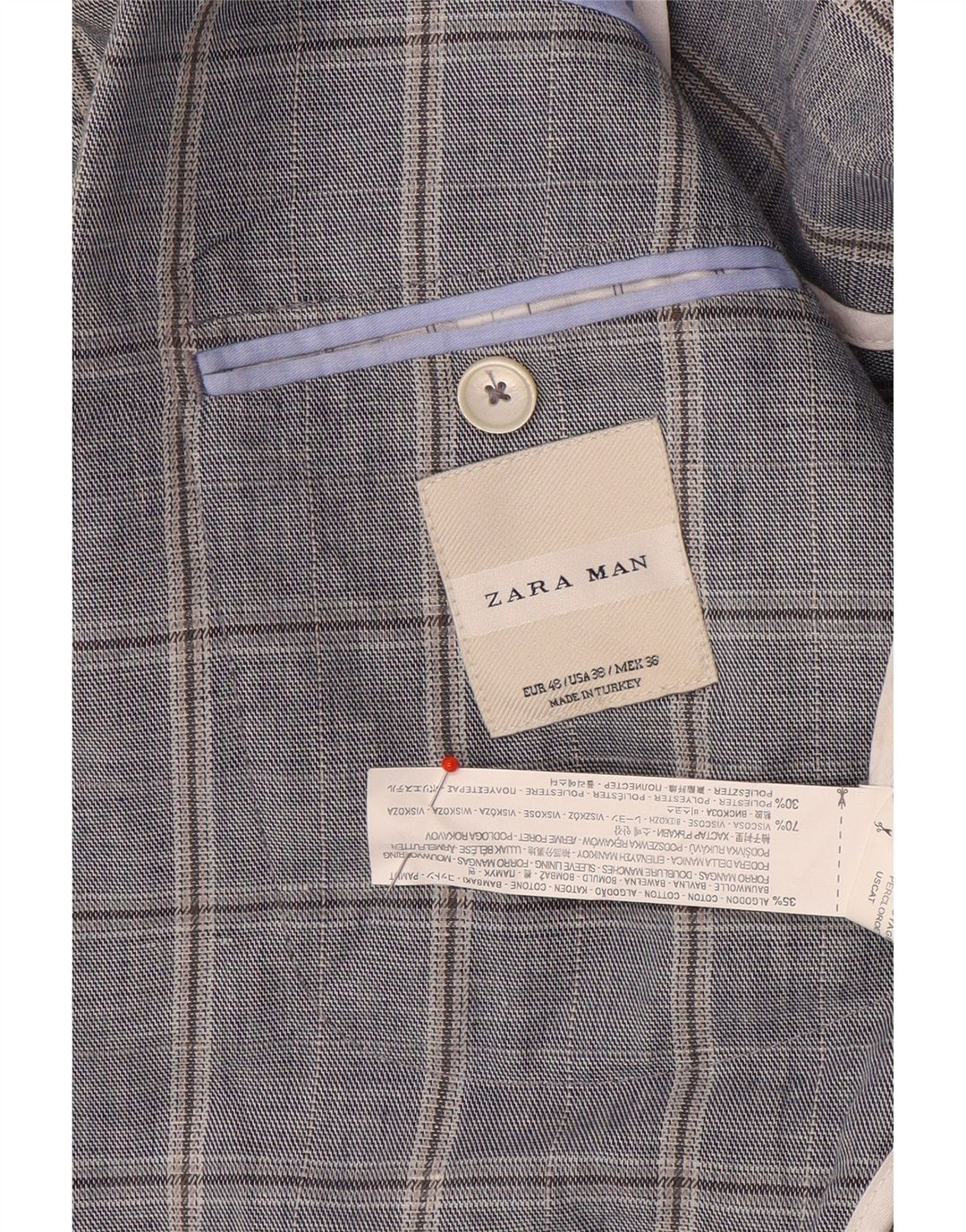 Zara Ανδρικό σακάκι μπλέιζερ με διπλό στήθος EU 48 Medium Navy Blue Check Cotton