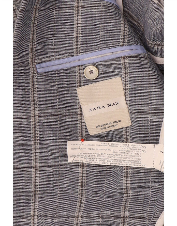 Zara Ανδρικό σακάκι μπλέιζερ με διπλό στήθος EU 48 Medium Navy Blue Check Cotton