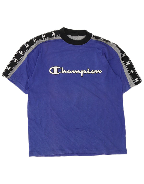 Ανδρικό γραφικό T-Shirt Champion Top Large Blue Colourblock Βαμβακερό