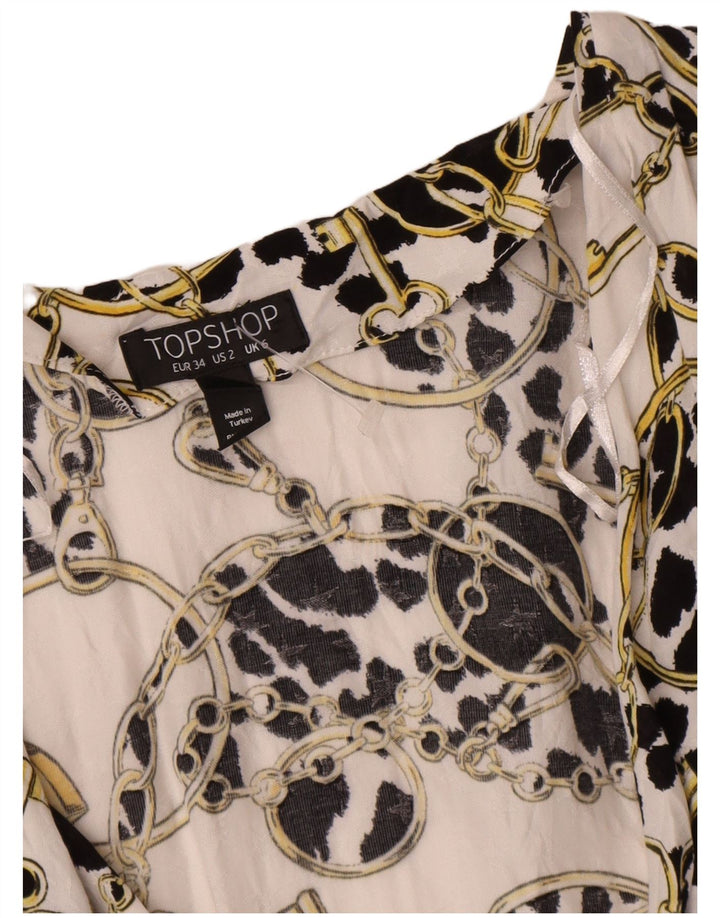Topshop Womens Oversized Abstract Pattern Wrap Cardigan Top UK 6 XS White