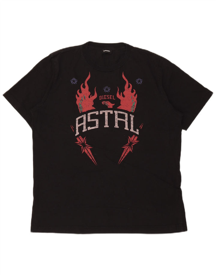 Ανδρικό γραφικό T-Shirt Diesel Top μεγάλο μαύρο βαμβακερό