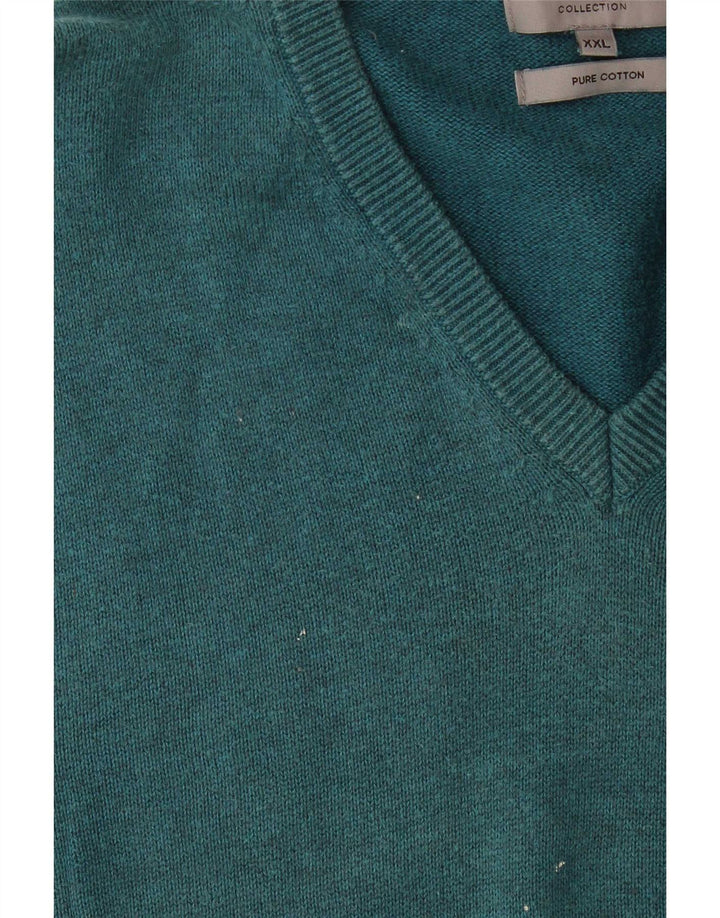Ανδρικό πουλόβερ Marks & Spencer με V λαιμόκοψη 2XL Μπλε βαμβακερό