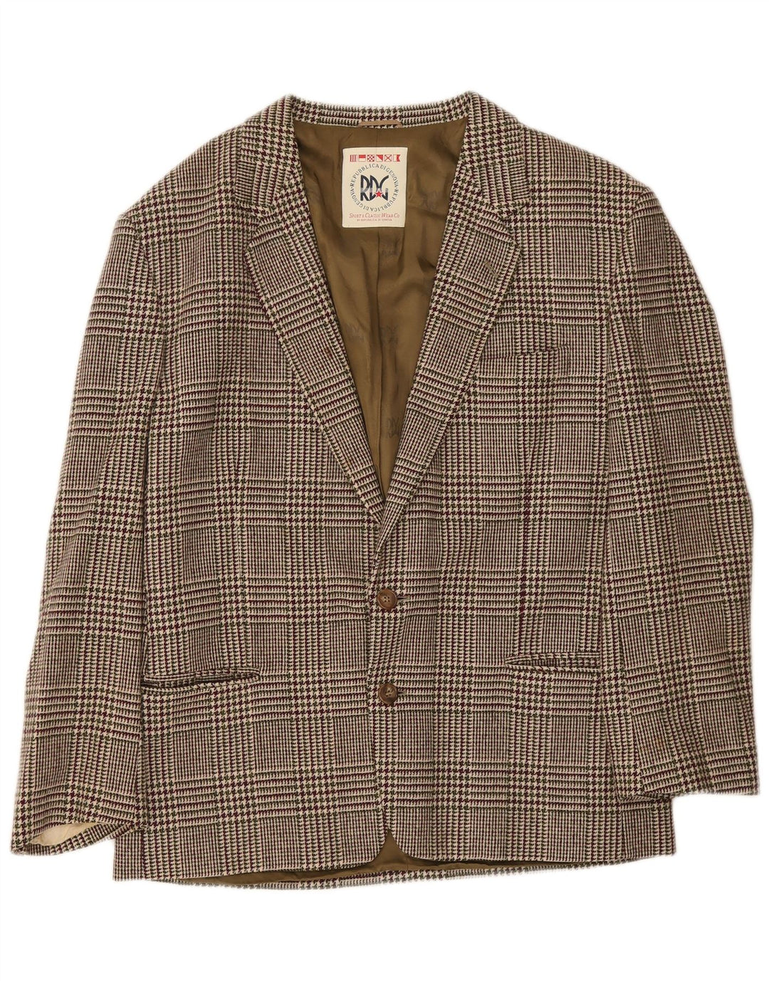 Vintage Ανδρικό Σακάκι Μπουφάν IT 52 XL Μαλλί Houndstooth Βουργουνδίας
