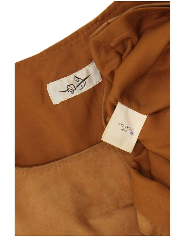 Vintage Γυναικείο Αμάνικο Suede Basic Φόρεμα UK 12 Δερμάτινο μεσαίο καφέ