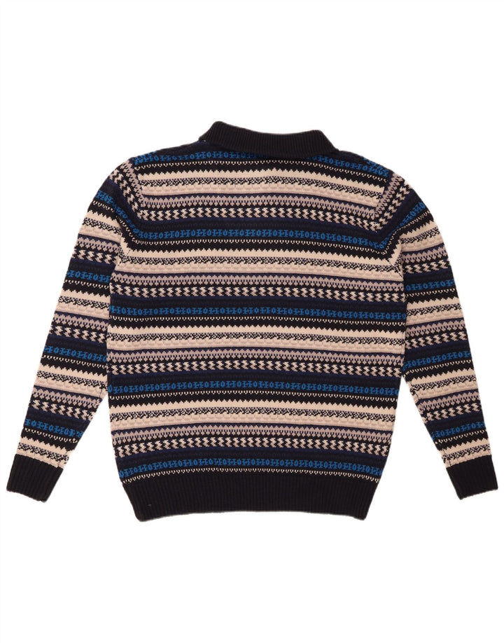 VINTAGE Ανδρικό πουλόβερ με φερμουάρ, μεσαίο πολύχρωμο ακρυλικό ριγέ