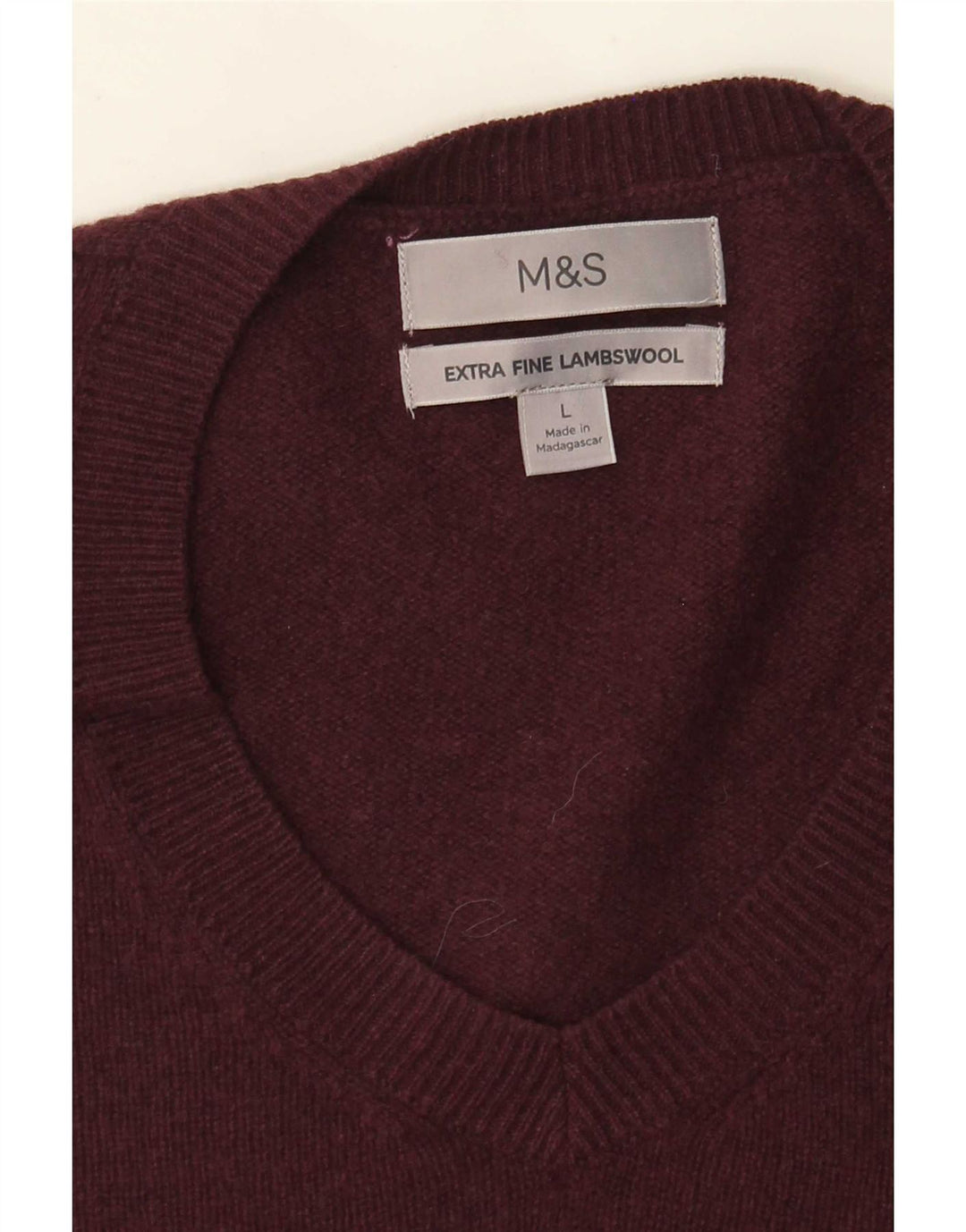 Marks & Spencer Ανδρικό πουλόβερ με λαιμόκοψη με λαιμόκοψη, μεγάλο μπορντό, μαλλί αρνιού