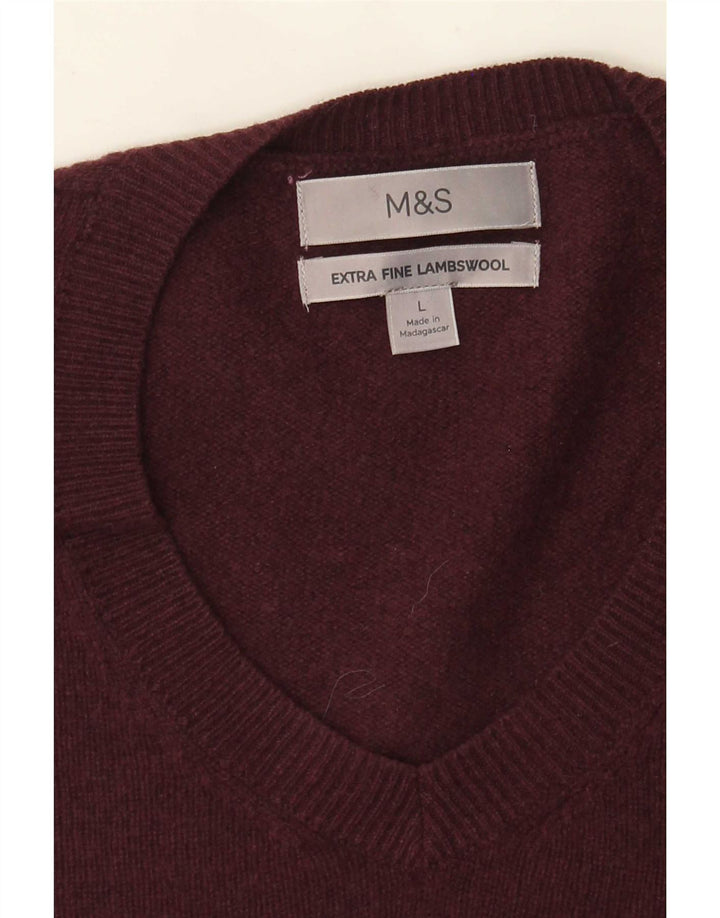 Marks & Spencer Ανδρικό πουλόβερ με λαιμόκοψη με λαιμόκοψη, μεγάλο μπορντό, μαλλί αρνιού