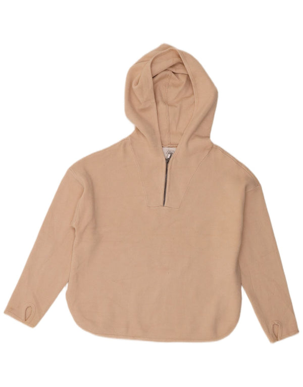 Zara Girls Zip Neck Hoodie Jumper 9-10 Years Beige Viscose