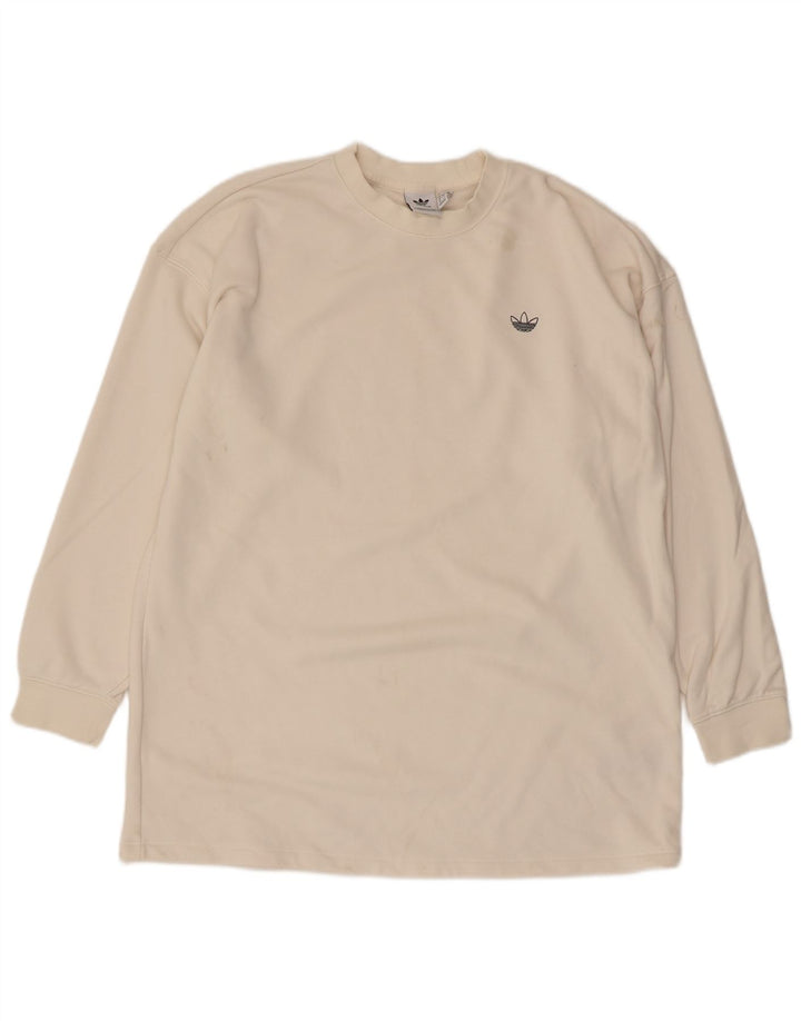 Γυναικείο γραφικό υπερμεγέθη φούτερ Adidas UK 12 μεσαίο λευκό βαμβακερό