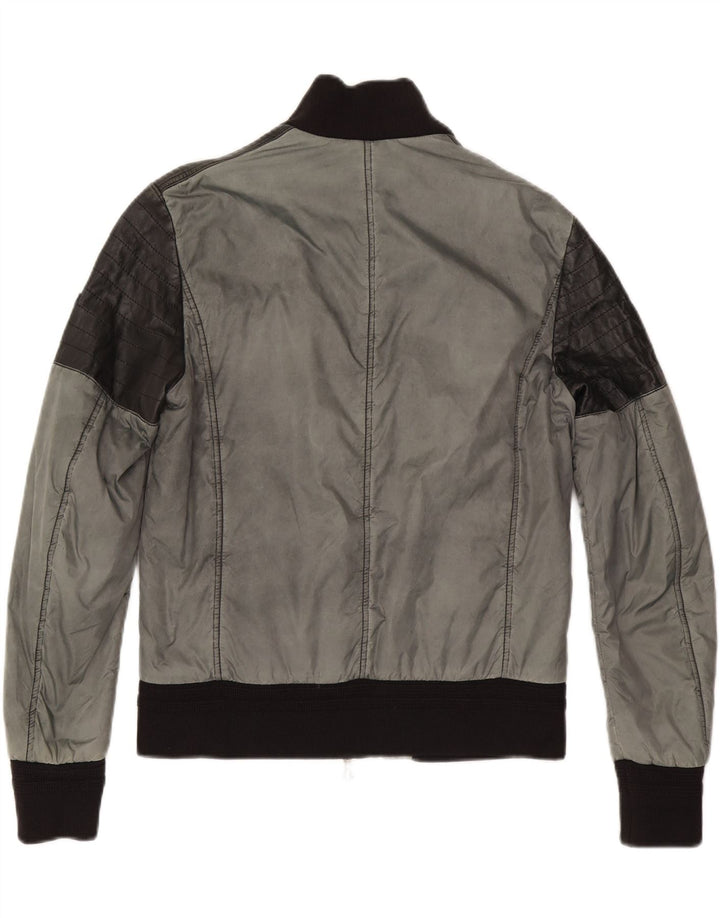Vintage Ανδρικό Slim Bomber Jacket EU 50 Large Grey Colourblock Nylon
