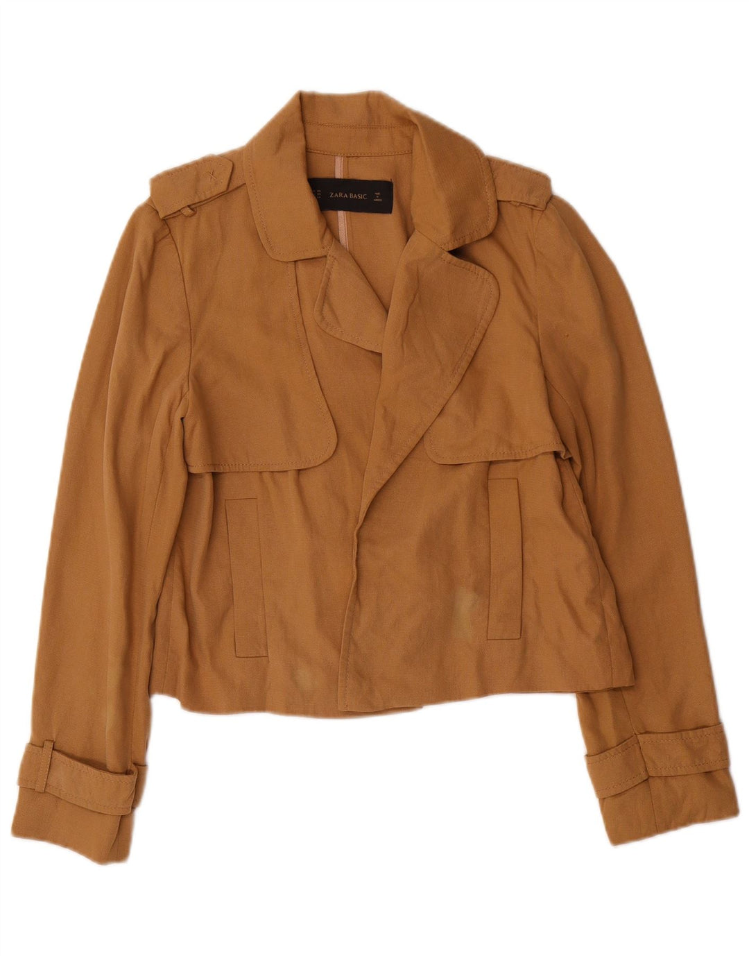 Zara Γυναικείο Oversized Crop Open Blazer Jacket UK 6 XS Brown Lyocell
