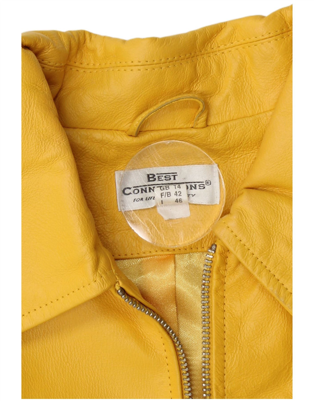 VINTAGE Γυναικείο Δερμάτινο Μπουφάν UK 14 Medium Yellow Leather