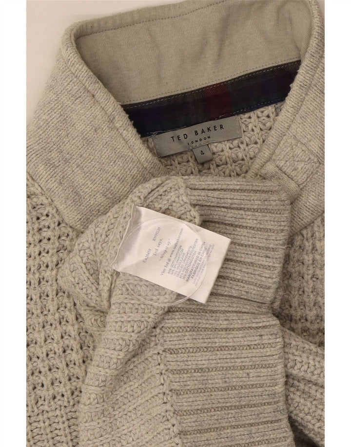 Ted Baker Ανδρικό πουλόβερ με λαιμό με κουμπιά, μέγεθος 4, μεγάλο γκρι βαμβακερό